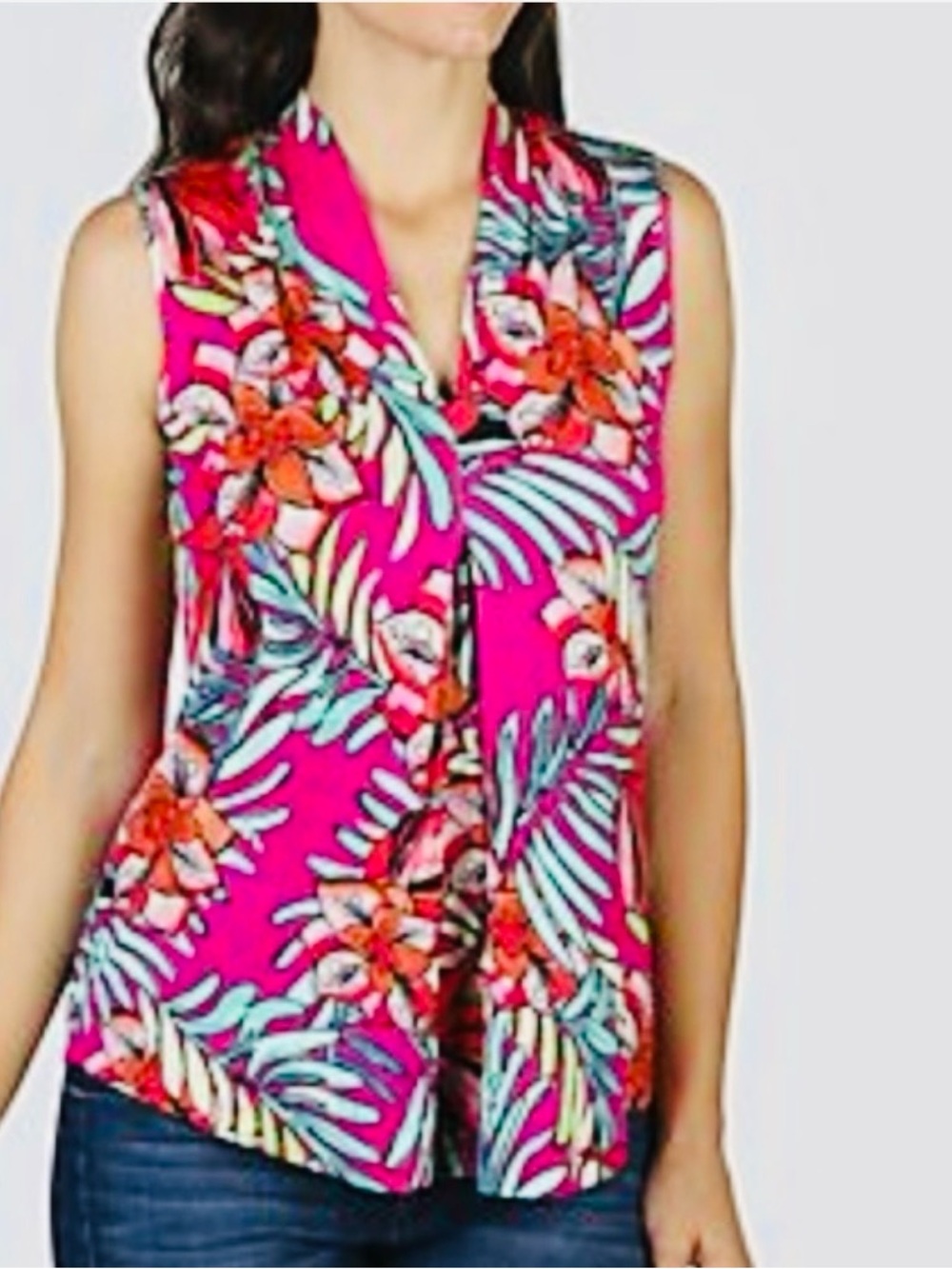 Cable & Gauge Hot Pink Tropical Floral Sleeveless V-Neck Tank